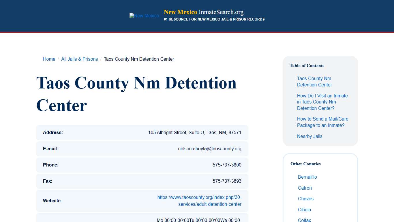 Taos County Nm Detention Center Inmate Search, Visitation, and Bail Information